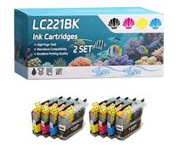 LC221BK LC221C LC221M LC221Y Ink Cartridges Compatible for Brother DCP-J562DW MFC-J480DW MFC-J680DW MFC-J880DW Printers, High-Definition Printing Effect with Chip, 500 Pages (2 Set)