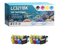 LC3211BK LC3213C LC3213M LC3213Y Ink Cartridges Compatible for Brother MFC-J890DW DCP-J774DW MFC-J895DW MFC-J491DW Printers, High-Definition Printing Effect with Chip, 500 Pages (2 Set)