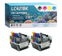LC421BK LC421C LC421M LC421Y Ink Cartridges Compatible for Brother DCP-J1050DW DCP-J1140DW DCP-J1800DW MFC-J1010DW Printers, High-Definition Printing Effect with Chip, 500 Pages (2 Set)