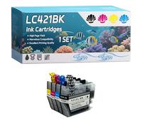 LC421BK LC421C LC421M LC421Y Ink Cartridges Compatible for Brother DCP-J1050DW DCP-J1140DW DCP-J1800DW MFC-J1010DW Printers, High-Definition Printing Effect with Chip, 500 Pages (1 Set)