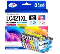 LC421XL Ink Cartridges Replacement for Brother LC421 LC421XLVAL Ink, 8-Pack | LC-421XL LC-421XLVAL Ink High Yield Compatible with Brother DCP-J1050DW MFC-J1010DW DCP-J1140DW DCP-J1800DW, 2BK/2C/2M/2Y