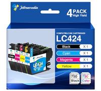 LC424 Ink Cartridges Compatible with Brother LC-424 LC424Val LC424XL,4 Pack | LC 424 Cartridge Compatible with Brother DCP-J1200W DCP-J1200WE Printer, LC424BK LC424C LC424M LC424Y
