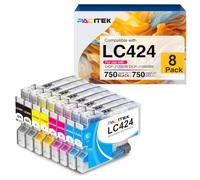 LC424 Ink Cartridges Replacement for Brother LC424 LC424VAL Ink, 8-Pack | LC-424 LC-424VAL Ink Cartridges Multipack High Yield Compatible with Brother DCP-J1200W DCP-J1200WE, 2BK/2C/2M/2Y