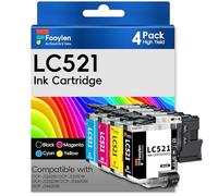 LC521 Ink Cartridge Replacement for Brother LC521 LC-521 LC521VAL Multipack | LC521XL for Brother DCP-J1260W DCP-J1310DW DCP-J1313DW DCP-J1360DW DCP-J1460DW Printer Black Cyan Magenta Yellow