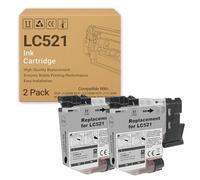 LC521 LC-521 Ink Cartridges for Brother DCP-J1260W DCP-J1310DW DCP-J1313DW DCP-J1360DW DCP-J1460DW DCP-T583DW Printers, Compatible & High-Yield - 500 Pages black x 2