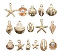 Lcarege 16pcs Ocean Beads For Jewelry Making, Gold Bag Charm | 16 Ocean Styles, Gold Alloy Bag Charm, Ideal For DIY Bracelets, Bag