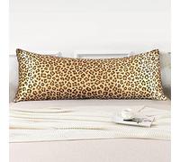 LCBD Satin Body Pillow Case for Hair and Skin, Gold Leopard Printed Silk Satin Body Pillowcase Cover, 20x54 Cheetah Print Body Cooling Pillow Cover with Envelope Closure