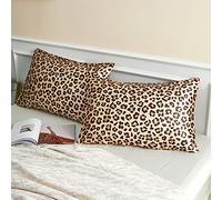 LCBD Satin Pillowcase for Hair and Skin, Gold Leopard Printed Pillow Cases Set of 2, Standard Size Silk Satin Pillow Covers for Women with Envelope Closure
