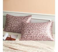 LCBD Satin Pillowcase for Hair and Skin, Pink Leopard Printed Pillow Cases Set of 2, Queen Size Cheetah Print Silk Satin Pillow Covers for Women with Envelope Closure, 20x30 inches