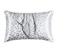 LCBD Silky Satin Toddler Pillowcases Pack of 2, 13x18 Inches Grey Leopard Printed Travel Pillowcases with Envelope Closure, Small Kids Pillow Cases Covers