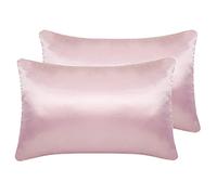LCBD Silky Satin Toddler Pillowcases Set of 2, Super Soft Travel Pillow Covers, Small Kids Pillow Cases with Envelope Closure, 13"x 18", Pink