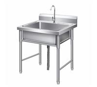LCBDYLR Outdoor Free Standing Sink, Utility Stainless Steel Single Bowl Washing Hand Basin Station Sink, 70x50x80cm