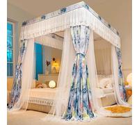 LCBDYLR Princess-Style 4 Corner Post Bed Canopy Mosquito Net, Double-Layer Bed Cover, Elegant Bed Drapes, Breathable Bed Canopy Curtain, Cozy Bedroom Decoration for Girls & Adults A 150x200cm