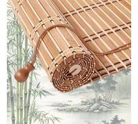 LCBDYLR Retro Bamboo Roller Blinds Customizable size, Natural Wood Window Shades Blinds Anti-UV Dustproof Decorative Curtain, Screen Partition Blind, for Indoor/Outdoor/Garden F-Yellow White