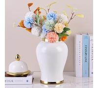 LCCCK 14.6" Tall Gold Ginger Jar for Home Decor, White and Gold Ginger Jar Vase with Lid for Gold Decor Accent Modern Fireplace Dining Table Cabinet Ikebana Flower Vase Centerpieces Jarrones