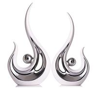 LCCCK 2-Pack Modern Abstract Art Home Decor Accent, Contemporary Statues Coffee Table Decor for Living Room, Dining Room Centerpieces, Ceramic Sculptures and Silver Knick Knacks for TV Stand Decor