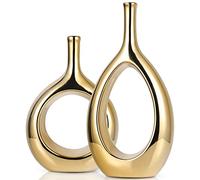 LCCCK 30 cm High Vase, Gold, Set of 2, Modern Ceramic Vases, Small Table Decoration, Boho Round Vases, Pampas Grass Decoration, Ikebana Vase for Living Room, Windowsill, Dining Table and Home