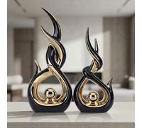 LCCCK Black and Gold Abstract Ceramic Sculpture Set of 2 Modern Electroplated Figurines Decorative Statues for Living Room Shelf Mantel Tabletop Home Decor Housewarming Gift
