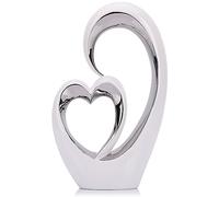 LCCCK Ceramic Heart Decor Love Statue White and Silver Heart Sculpture Couple Decorations for Bedroom, Romantic Wedding Table Centerpieces - Ideal Love Shack, Shelf, Desk, Entrance Table Decor