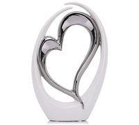 LCCCK Ceramic Heart Statue Modern Shelves Knick Knacks, Silver, White Silver Bedroom Coquette Decor Heart Sculpture Art, for Home White Living Room Valentine Decorations