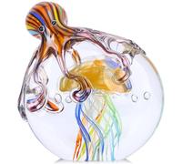 LCCCK Glass Octopus Jellyfish Statue Home Decor, Hand Blown Glass Decor Ocean Figurines Octopus Sculpture, Murano Art Office Desk Paperweights Fish Tank Aquarium Sea Animals Christmas Birthday Gift