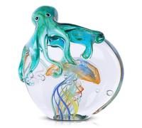 LCCCK Glass Octopus Jellyfish Statue Home Decor, Hand Blown Glass Decor Ocean Figurines Octopus Sculpture, Murano Art Office Desk Paperweights Fish Tank Aquarium Sea Animals Christmas Birthday Gift