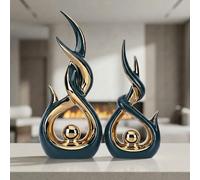 LCCCK Green and Gold Abstract Ceramic Sculpture Set of 2 Modern Electroplated Figurines Decorative Statues for Living Room Shelf Mantel Tabletop Home Decor Housewarming Gift