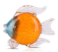 LCCCK Large Glass Fish Figurines Hand Blown Glass Fish Statue and Sculpture Home Decor, Murano Animal Tropical Sea Glass Paperweights for Desk, Glass Aquarium Coastal Beach Decorative (Orange)