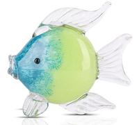 LCCCK Large Glass Fish Figurines Hand Blown Green Fish Statue and Sculpture Home Decor, Murano Animal Tropical Sea Glass Paperweights for Desk, Glass Aquarium Coastal Beach Decorative