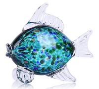 LCCCK Large Hand Blown Glass Fish Figurines, Aquarium Sea Glass Art, Fish Statue Sculpture Modern Coastal Accent - for Beach Knick Knacks, Coffee Tables, Nautical Offices Centerpiece (Teal)