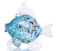 LCCCK Large Hand Blown Glass Fish Figurines, Aquarium Sea Glass Art, Fish Statue Sculpture Modern Coastal Accent - for Beach Knick Knacks, Coffee Tables, Nautical Offices Centerpiece (Aqua)