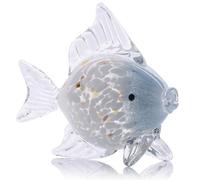 LCCCK Large Hand Blown Glass Fish Figurines, Tropical Decor Sea Art, Blue White Statue Sculpture Modern Home Accent - for Knick Knacks Shelves, Coffee Tables, Offices