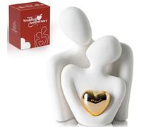 LCCCK Modern Mini Ceramic Couple Figurine with Heart - Abstract Love Statue & Sculpture Decor for Living Room, Bedroom, Table or Shelf - Anniversary, Valentine's Day or Wedding Gift