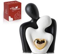 LCCCK Modern Mini Ceramic Couple Figurine with Heart - Abstract Love Statue & Sculpture Decor for Living Room, Bedroom, Table or Shelf - Anniversary, Valentine's Day or Wedding Gift