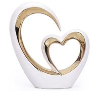 LCCCK Porcelain Double Heart Decor,White and Gold Sculpture Home Decor for Living Room Entryway Coffee Dining Table Shelves, Wedding Anniversary, Valentine's Gift for Couples & Lovers Modern