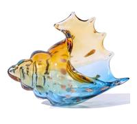 LCCCK Sea Glass Art Figurines Hand Blown Conch Shell Sculpture, Blue Sea Glass Decor Creative Conch Seashell Statue for Coastal Room and Kitchen Decor