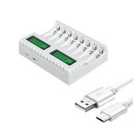 LCD Battery Charger with 8 Slots for AAAA NiCd Rechargeable Batteries, Automatic Switching Between Fast and Trickle Charging for Safe Battery Management (White)