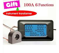 LCD Digital AC Power Meter Monitor for 110V-250V, 100A, 22kW - Measures Voltage, Current, Frequency, Power Factor & Energy Consumption