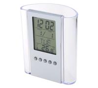 LCD Digital Alarm Clock Desk Pencil Pen Holder Organizer Thermometer Calendar Pen Pot