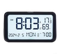 LCD Digital Alarm Clock, Large Display with Calendar and Temperature, Soft Night Light, Modern Minimalist Design, Easy Controls(Black)