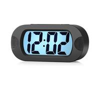 LCD Digital Alarm Clock with Large Display - Battery Operated - 12-Hour Format, 8-Minute Snooze, 5-Second Backlight - Ascending Alarm Sound - Soft Silicone Housing - Easy Setup (Midnight Black)