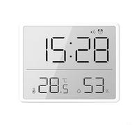 LCD Digital Alarm Clock with Large Screen Display, Temperature and Humidity Monitor, 12/24-Hour Format, ℃/℉ Switching, Calendar and Weekday Display, CR2030(White)