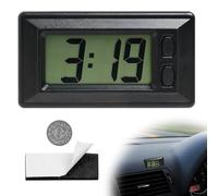 LCD Digital Car Desk Clock with Adhesive Pad - Easy To Read Time Display, Portable Electronic Table Clock with Spare Button Battery for Dashboard, Home, Office (Black)