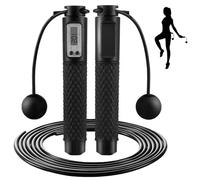 LCD Digital Skipping Rope with Counter | 2-in-1 Cordless/Corded Adjustable Jump Rope for Adults, Kids & Boxing Training | Smart Tracking, Fat Burning Workout | Non-Slip Handle & Ball Bearings(Black)