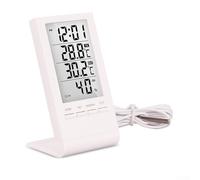 LCD Digital Thermometer Hygrometer with Temperature Sensor Indoor Outdoor Weather Station with Time Display White