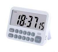 LCD Digital Timer with 24 Hour Clock Vibration Silent Mode White