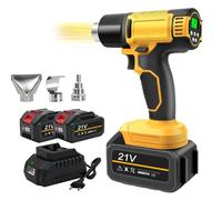 LCD Display Hot Air Gun with 2 x 2.0Ah Batteries, 4-Speed Battery Thermal Gun with Adjustable Temperature 60-650°C, 3 Nozzles Included for Welding, Pipe Bending, Stripping