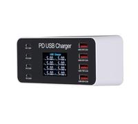 LCD Display USB Charging Hub, 8 Port USB Charging Station 65W Safe Lightweight For Tablet (UK Plug 100-240V)