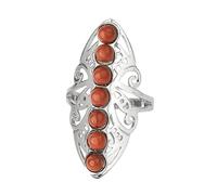 LCDIUDIU 7 Chakra Stone Rings, Large Silver Hollow Flower Setting Round Beads Natural Energy Stone Ring Open Adjustable Finger Circlet Thumb Band Jewelry Gift for Women Her Red Jasper