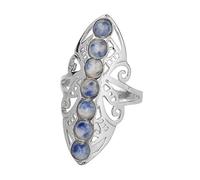 LCDIUDIU 7 Chakra Stone Rings, Large Silver Hollow Flower Setting Round Beads Natural Energy Stone Ring Open Adjustable Finger Circlet Thumb Band Jewelry Gift for Women Her Sodalite